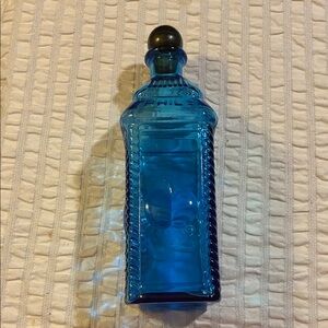 Vintage Blue Art Glass Bottle with Apple 3D Apples
